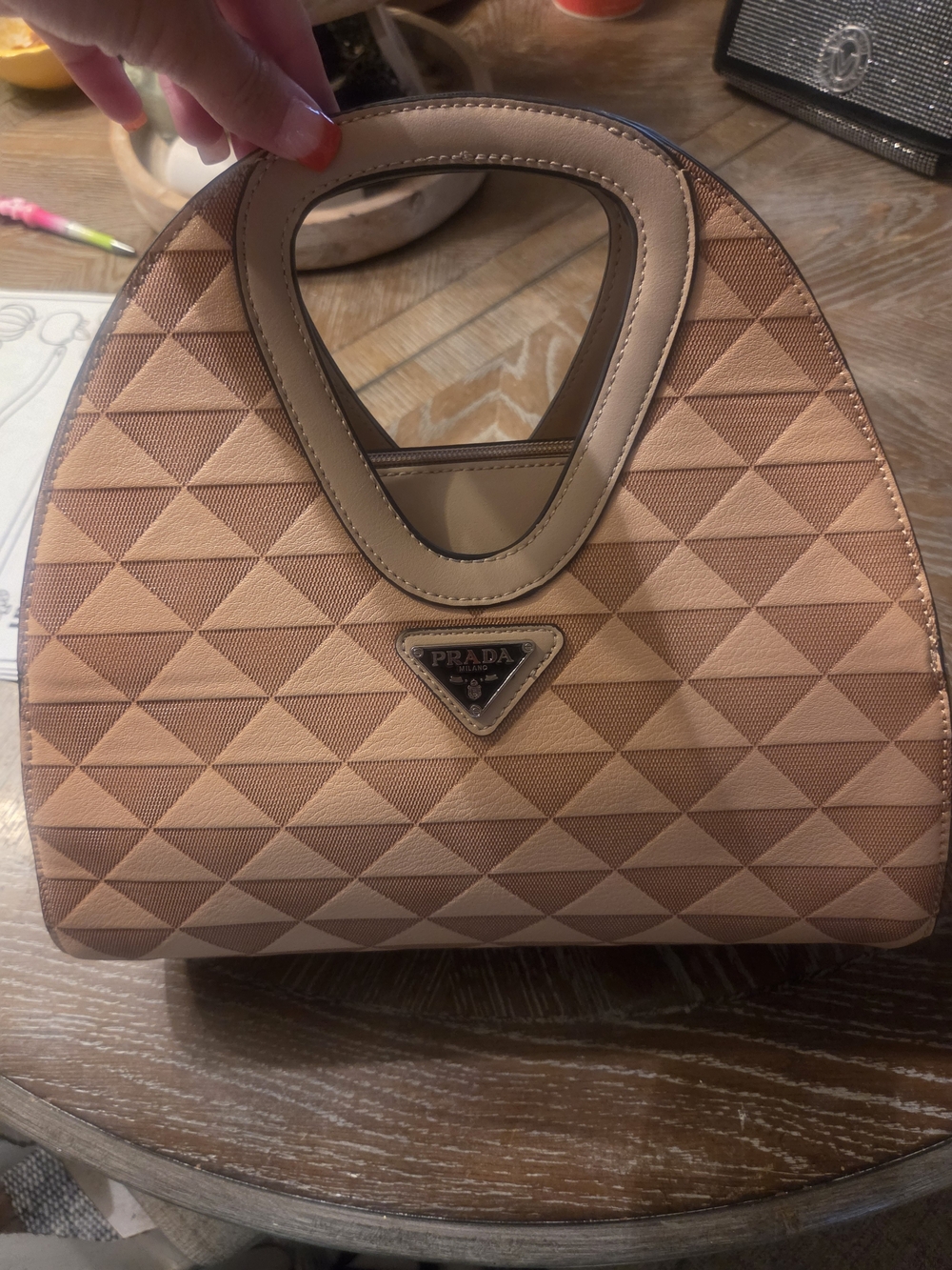 Prada Beige Quilted Mini Tote with Triangle Handle
